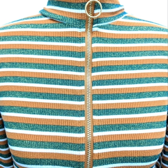 Simons Icône women's 90s striped zipped mock neck top size M - Picture 2 of 8
